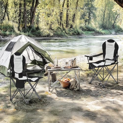 Camping Chairs, Outdoor Folding Chairs 2 Pack for Heavy People, Folding Chairs for Outside, Camp Chairs with Cup Holder & Cooler Bag, Supports up to 300lbs (2 Pcs, Camo)