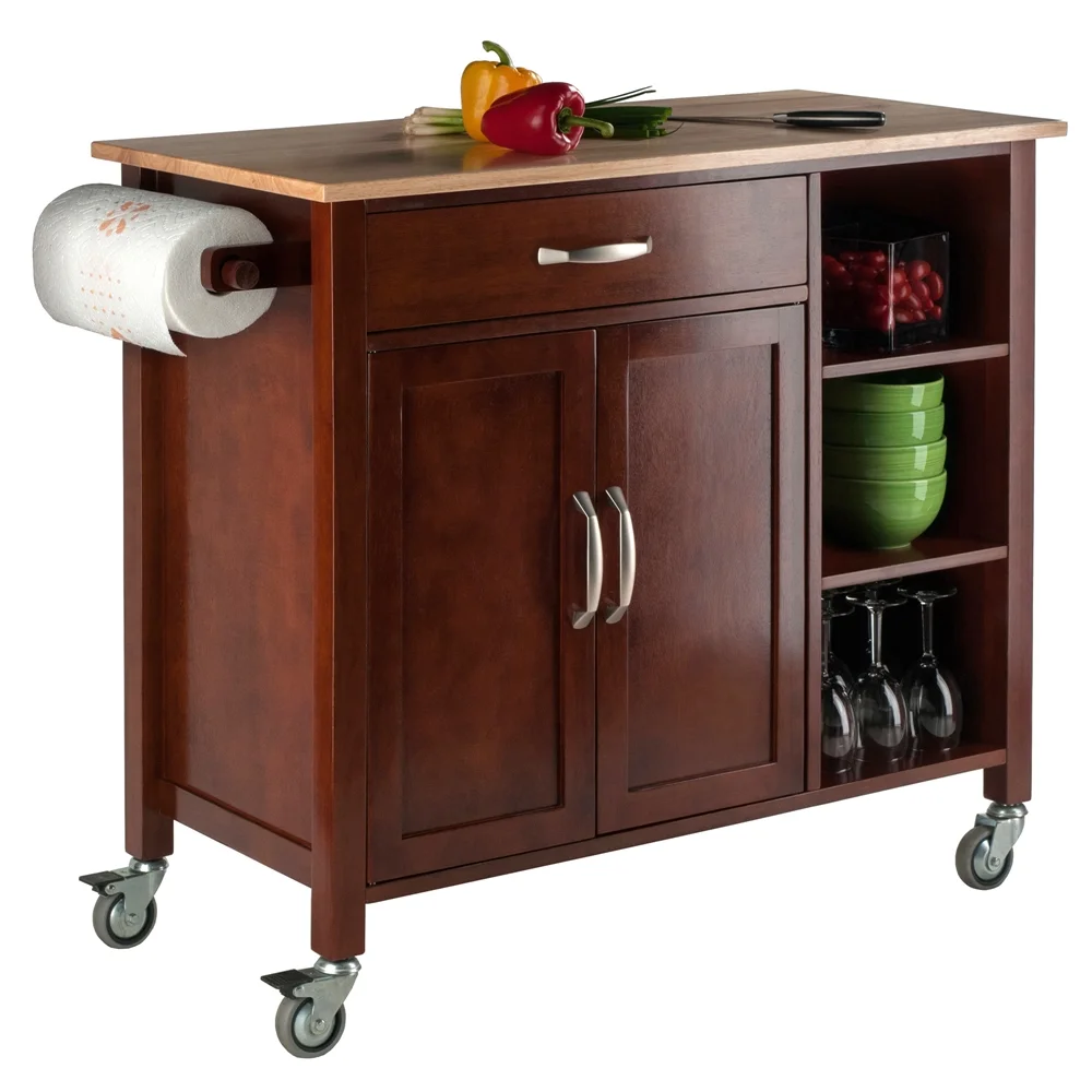 Winsome Wood Mabel Kitchen Utility Cart, Two-Tone, Natural & Walnut Finish
