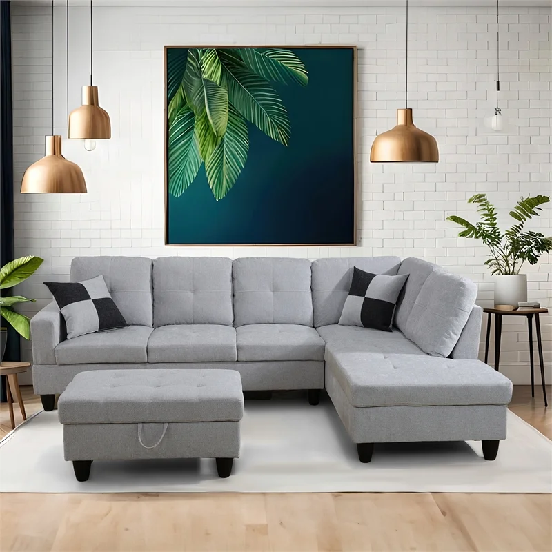 Lifestyle Furniture Edward Right-Facing Sectional & Ottoman in Gray/White