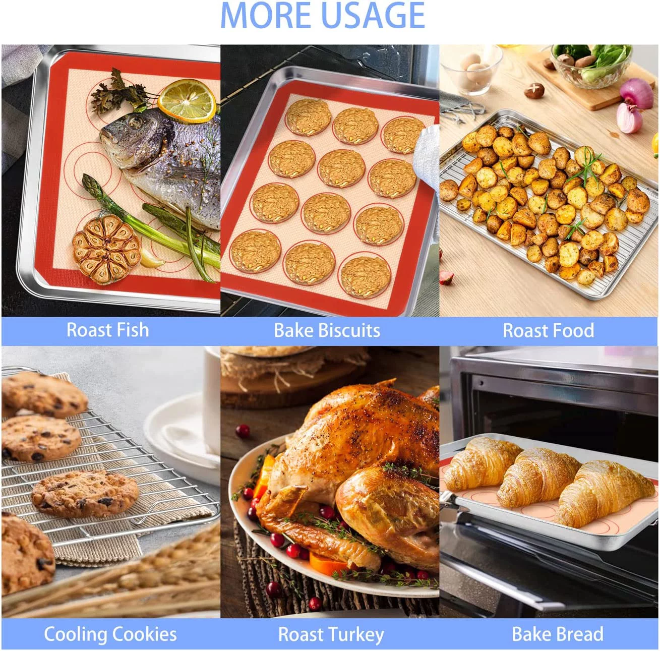 Vesteel 16 inch Baking Sheet with Rack & Mat Set of 6, Stainless Steel Cookie Tray with Cooling Rack & Silicone Mat for Toaster Oven