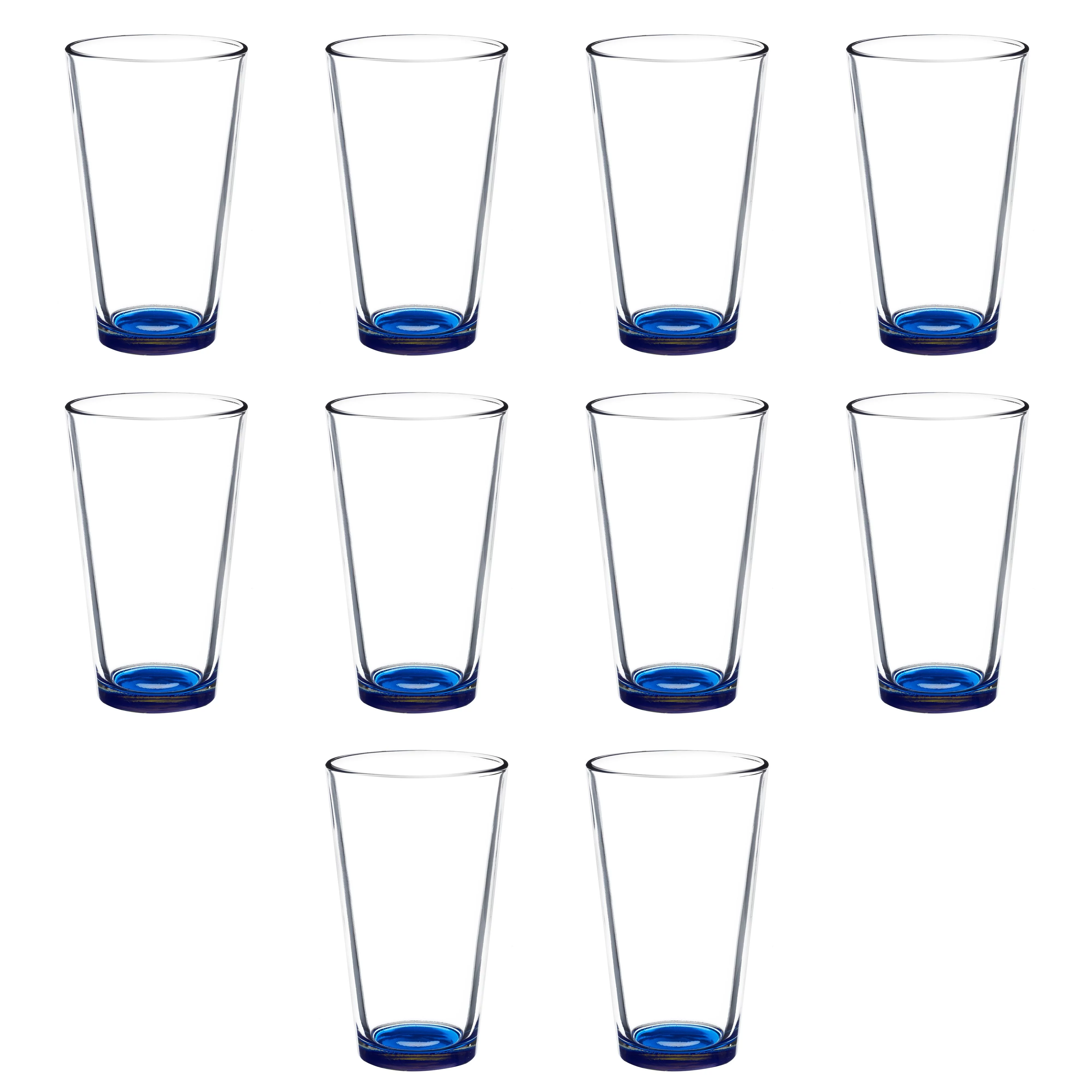 ARC Heavy Duty Beer Pint Glasses 16 oz. Set of 10 - USA Made, Restaurant Glassware for Beer, Cocktails - Blue