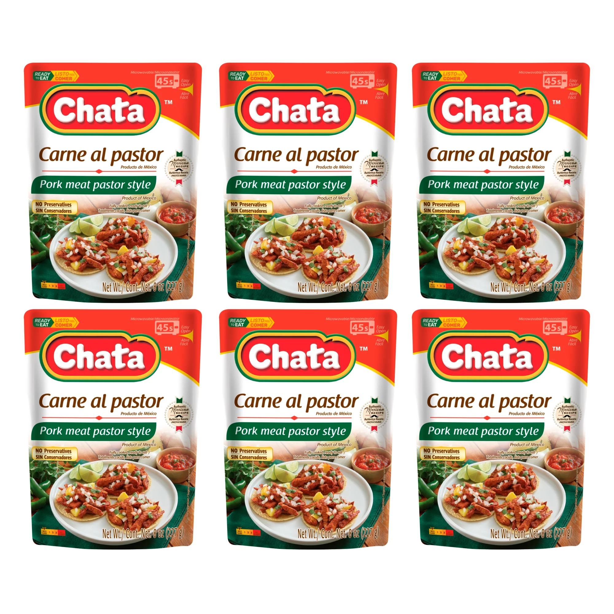 Chata Pork Meat Pastor Style Pouch, 8 oz, Pack of 6