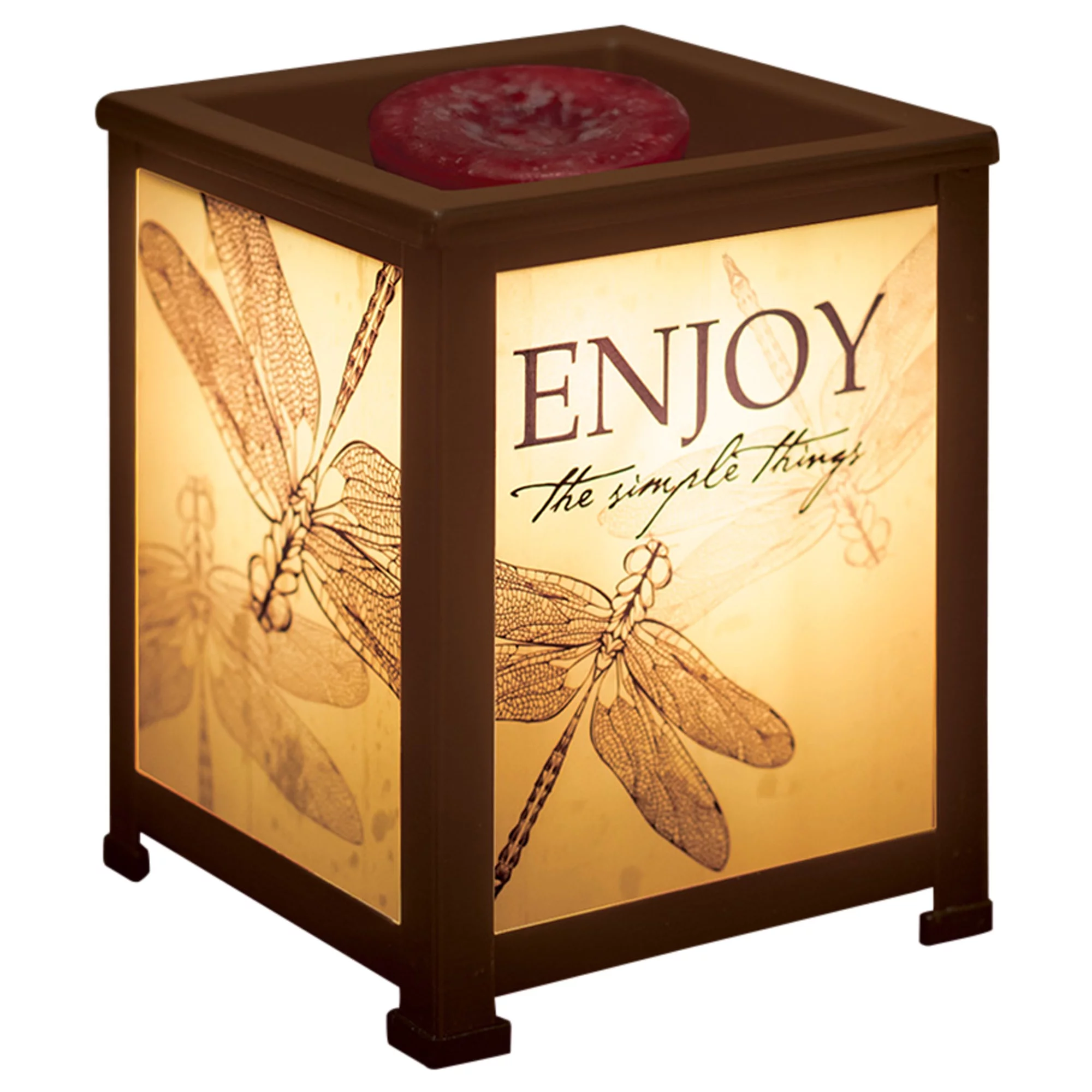 Enjoy Simple Things Dragonfly Copper Tone Metal Electrical Wax Tart & Oil Glass Lantern Warmer
