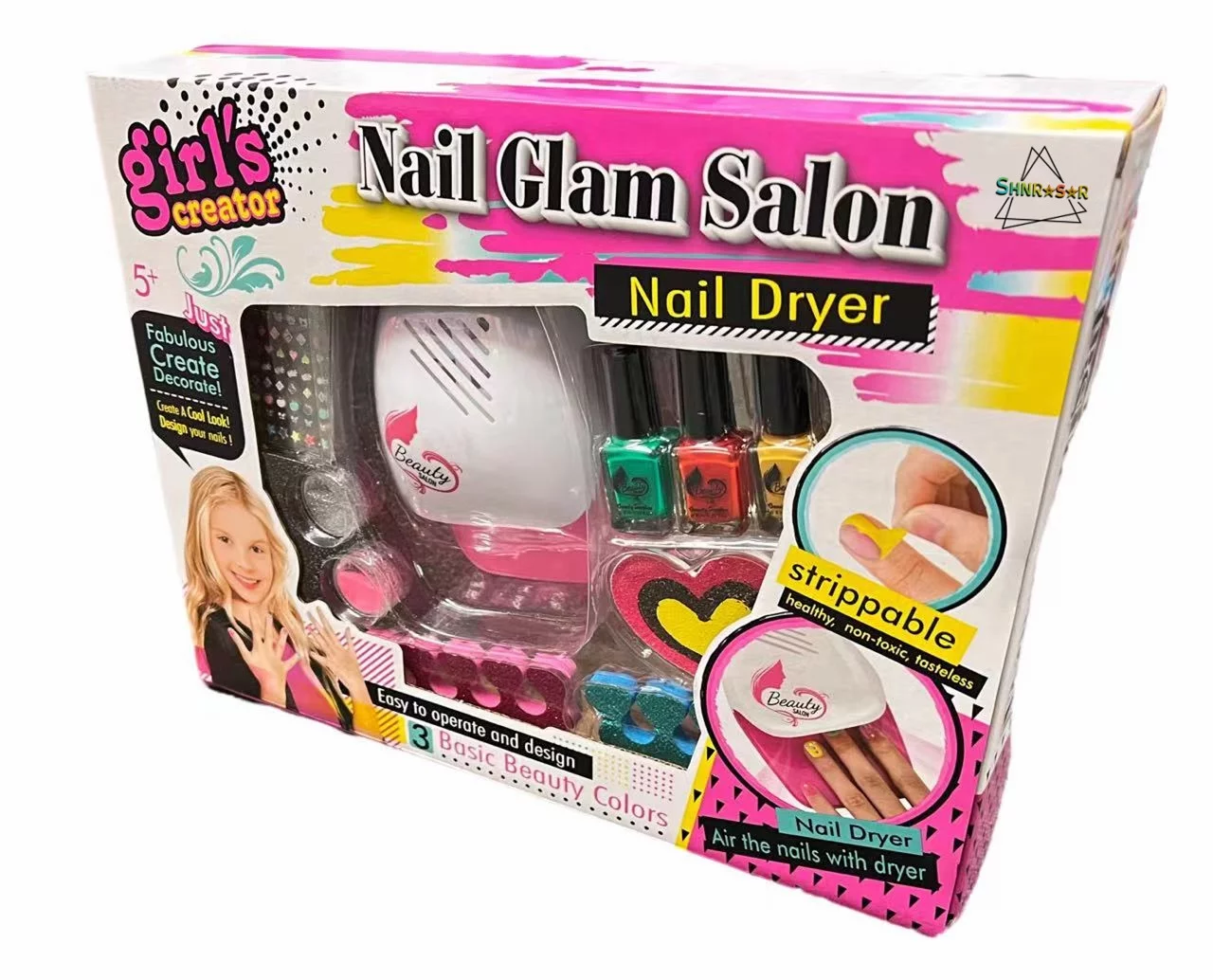 Shnrasar Nail Glam Salon Nail Polish Set for Kids - Emoji Pedicure and Manicure Kit - Girls 5 to 10 Years Old