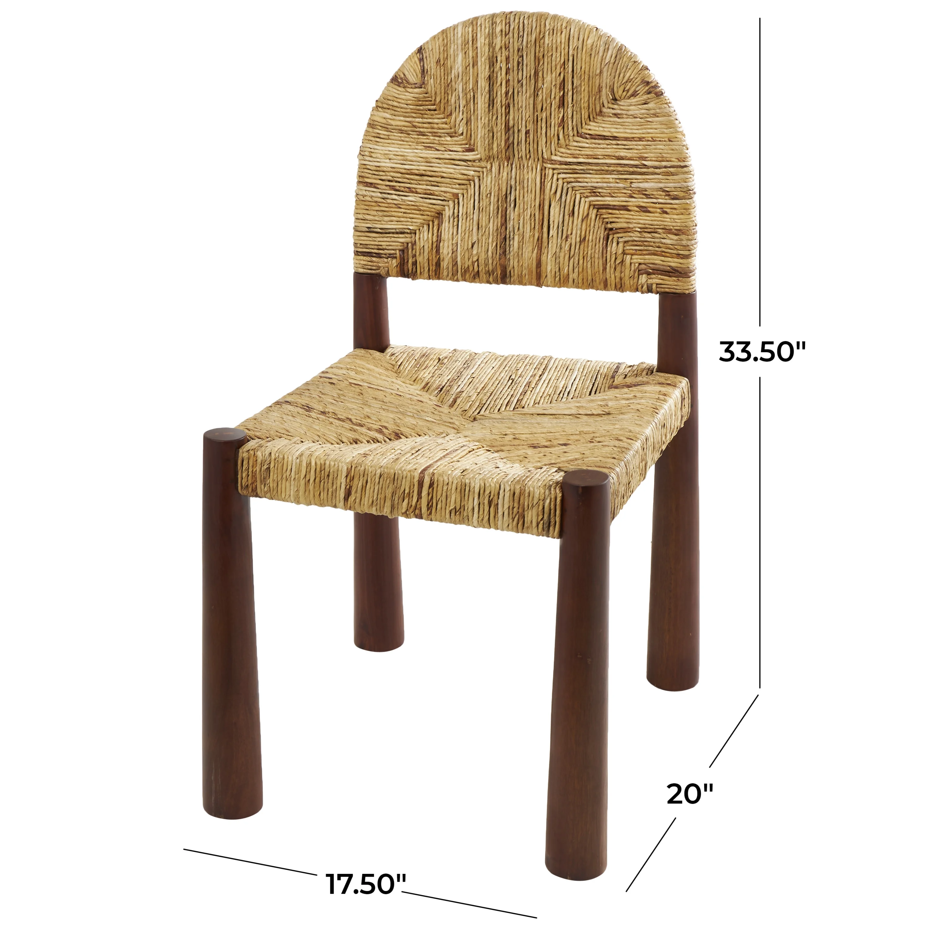 DecMode Wood Handmade Art Deco Lounge Chair with Woven Banana Leaf Seat, Light Brown, Set of 2