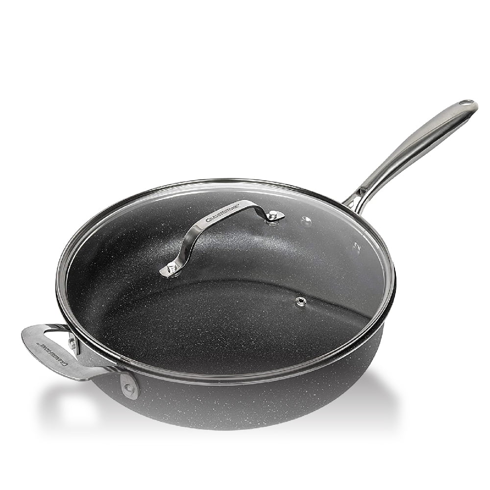 Granitestone Jumbo Cooker with Lid, Nonstick Triple Coated Surface, Family Sized Open Skillet with Stainless Steel Stay Cool & Helper Handle, Oven and Dishwasher Safe