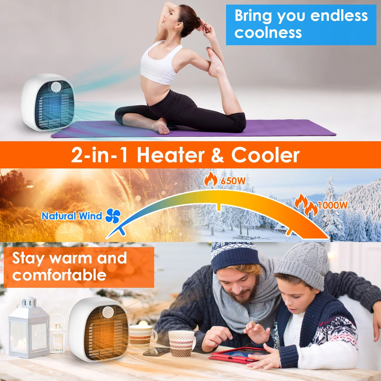 Ceramic Space Heater 1000W, iMounTEK Portable Heater And Cooler, 3S Heating Space for 269 sqft