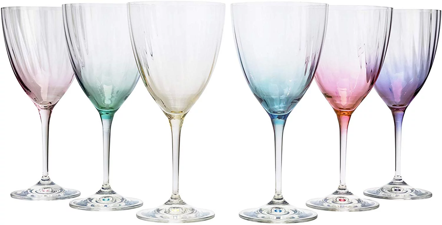 Crystalex 40796/400/D4882, 13 Oz Kate Optic Multi-Colored Bohemian Wine Glasses, Set of 6