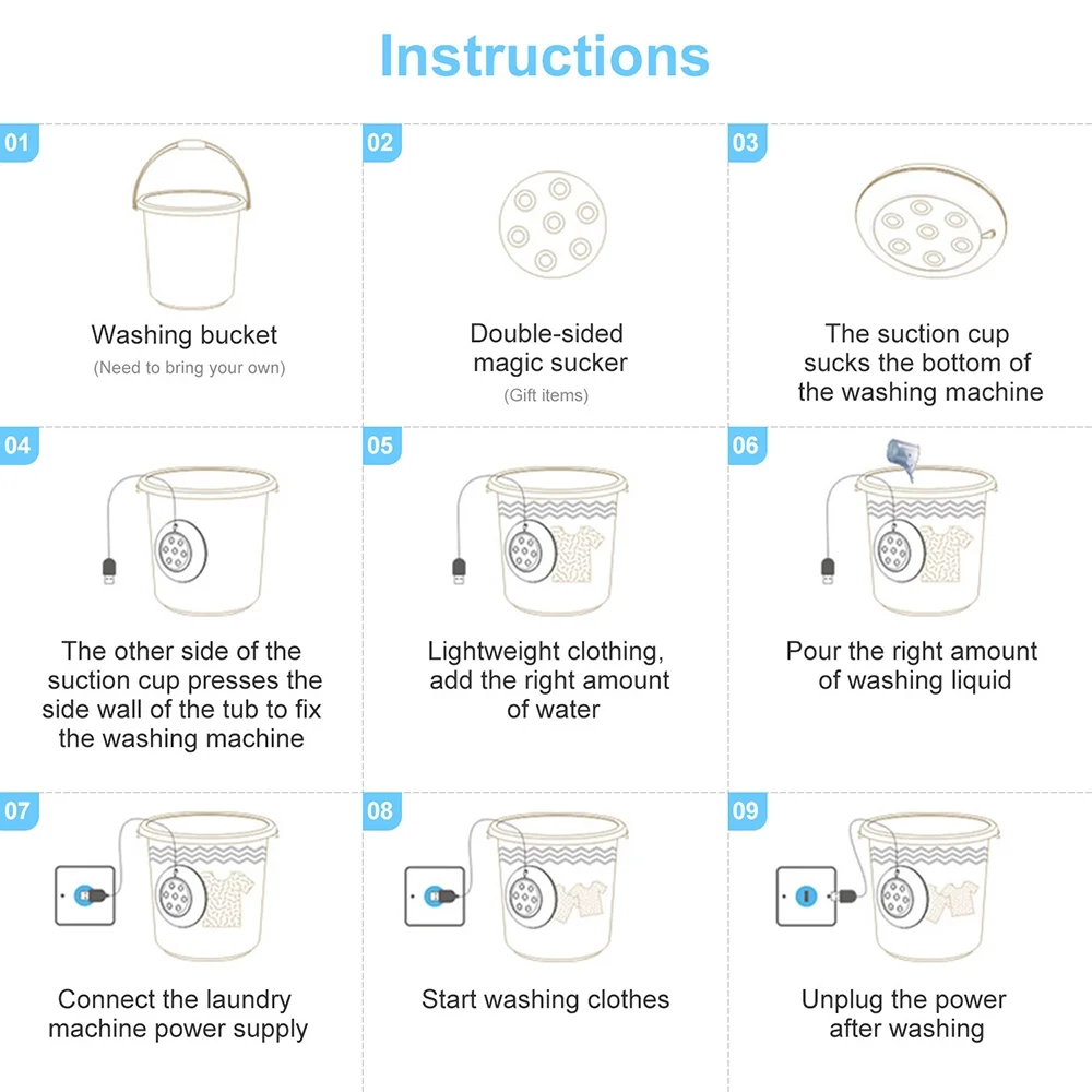 Aibecy Portable Washing Machine 1 kg Laundry Quantity Mini Rotating Washer with USB Cable for Travel Home Business Trip