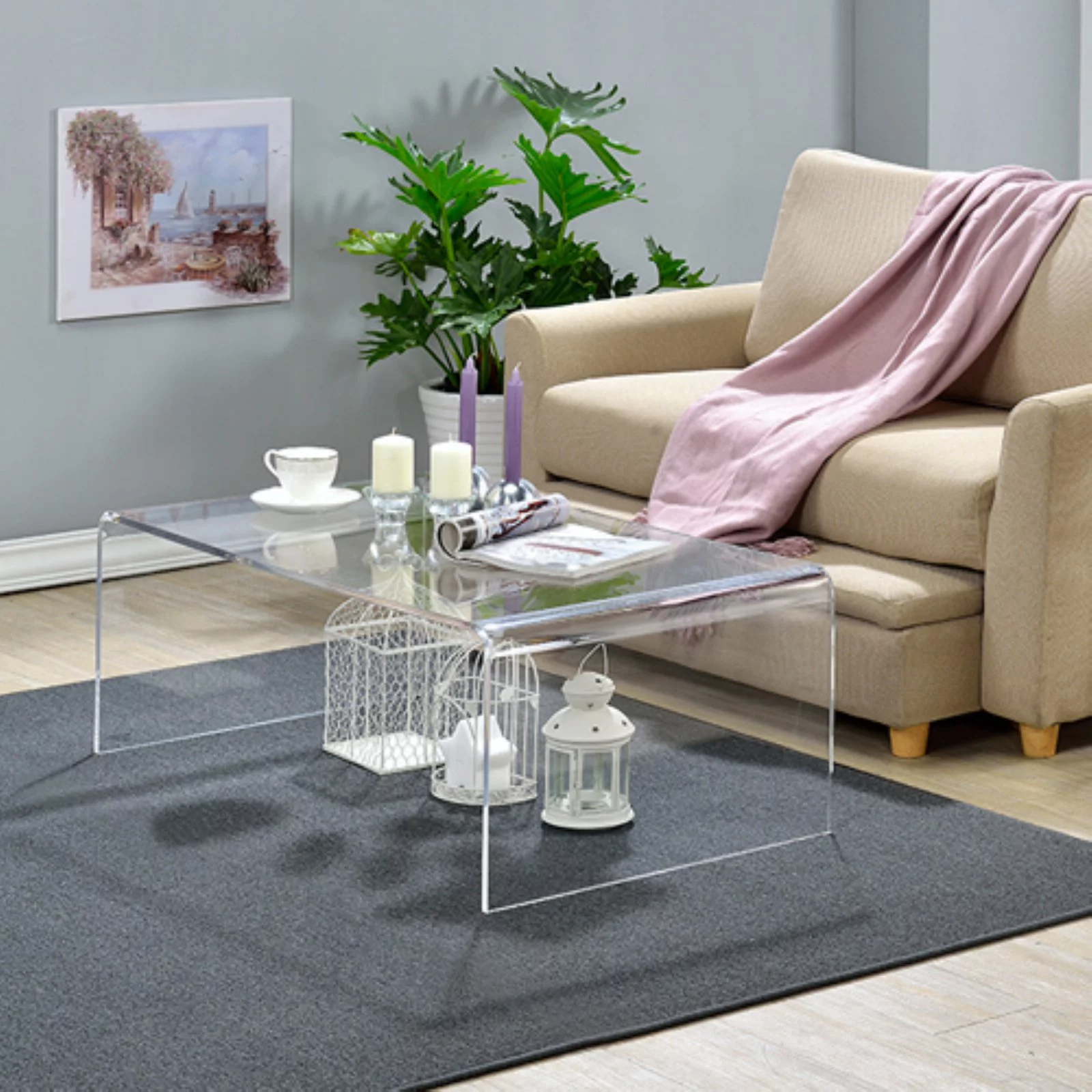 Fox Hill Trading Pure Decor Lucite and Acrylic  Coffee Table in Clear