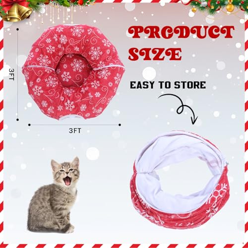 Christmas Tree Cat Tunnel Bed Cat Donut Tunnel Toy Under Christmas Tree Skirt, Flannel Kittens Cave Donut Multifunctional Hide Place for Rabbit Puppy, Snowflake Pattern(White,Gold)