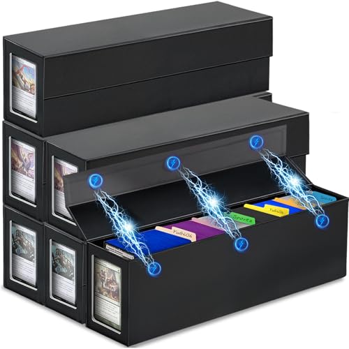 Trading Card Storage Box, Magnetic, Toploaders, Black, Bulk Boxes for Tcg, Sports, Game, Basketball, Fits 850 Sports and 1200 Standard Cards-4 Pack