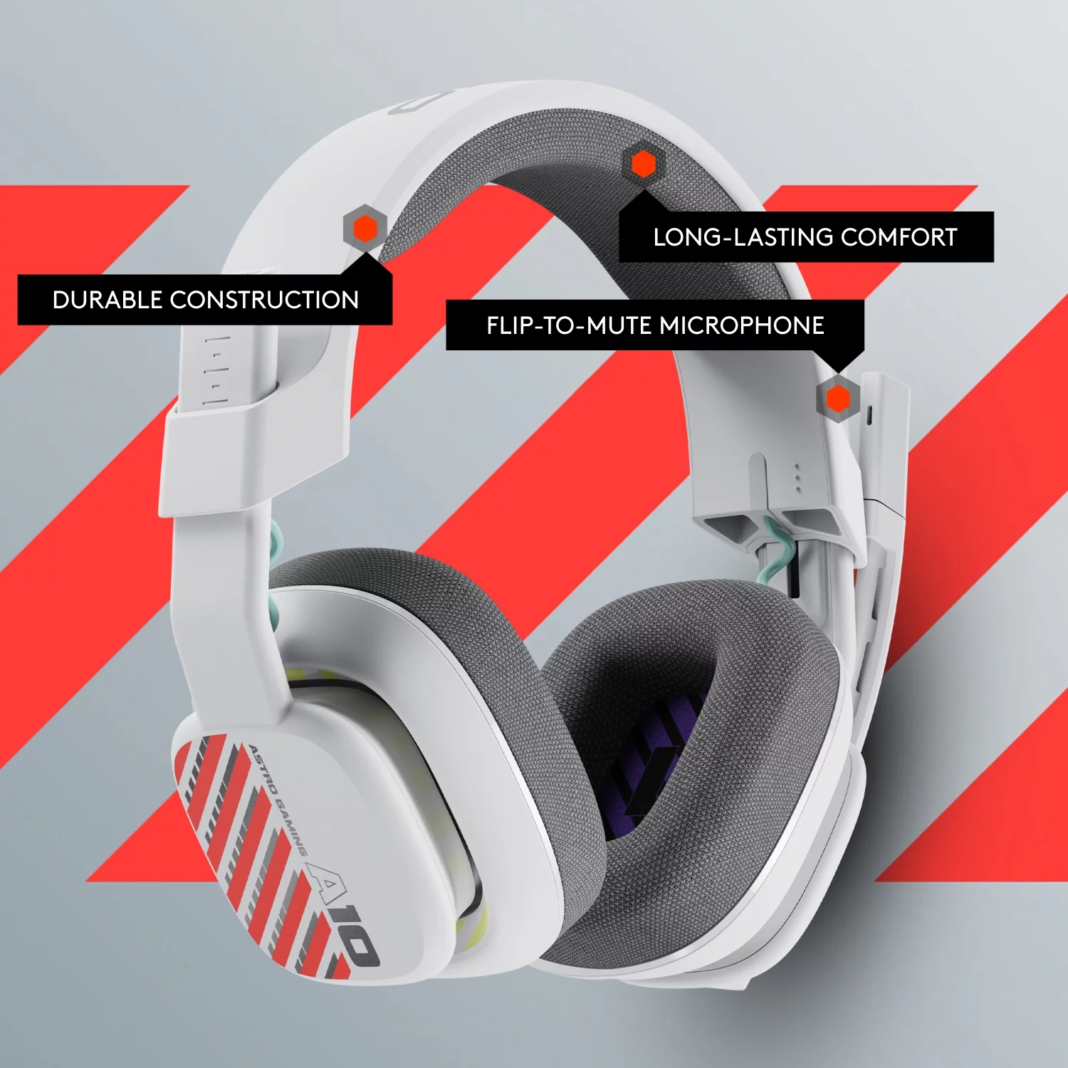 ASTRO A10 Gaming Headset Gen 2 Wired Headset - Over-ear gaming headphones with flip-to-mute microphone, 32 mm drivers, compatible with PlayStation, PC, White