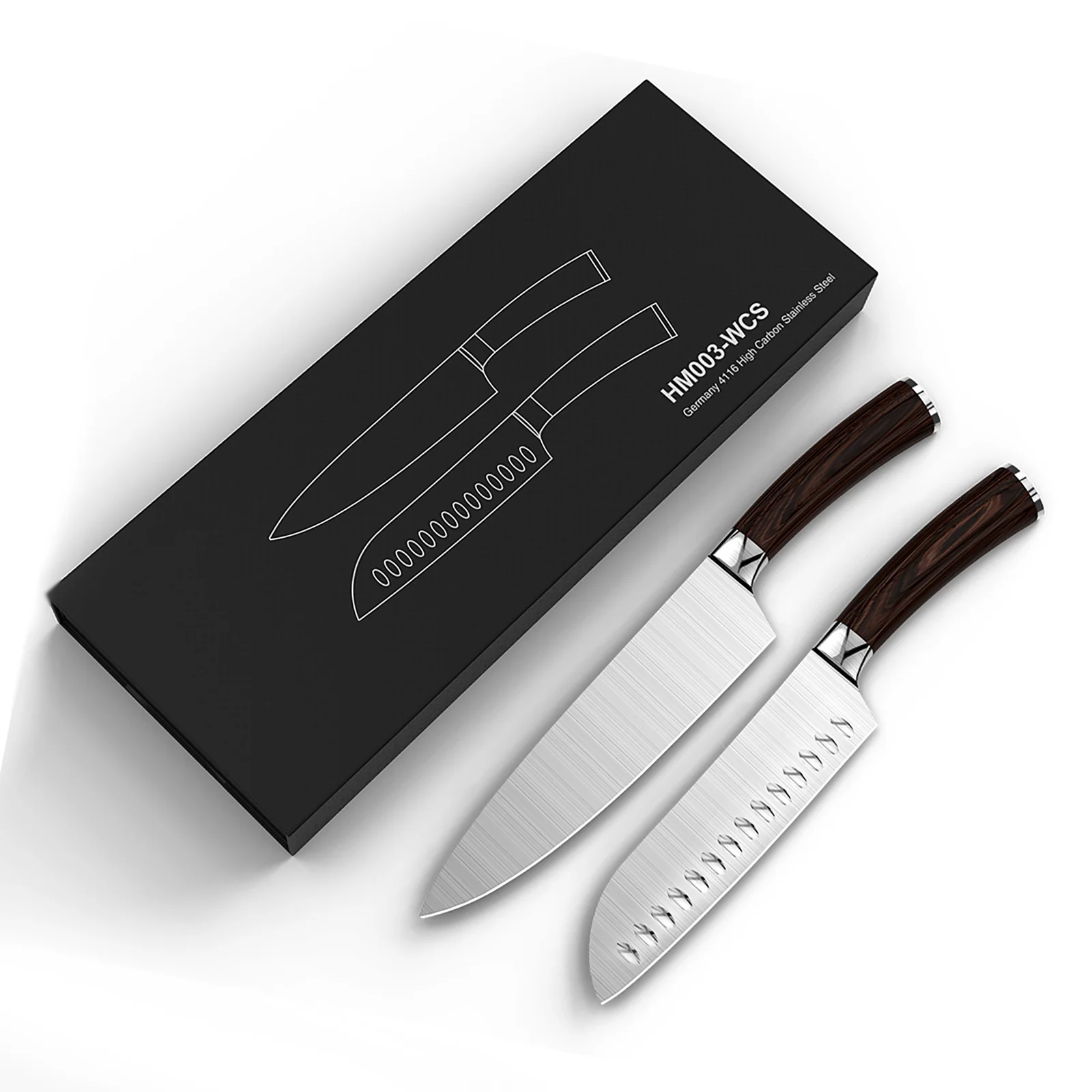 Homgeek Kitchen Knife Set, Professional German High Carbon Kitchen Knives, 2 Piece Stainless Steel Sharp Blades with Gift Box, Ergonomic Handle Include Chef Knife & Santoku Knife