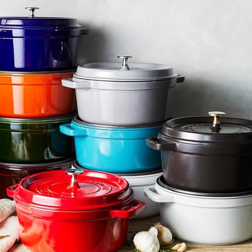STAUB Cast Iron Dutch Oven 5.5-qt Round Cocotte, Made in France, Serves 5-6, Black Matte