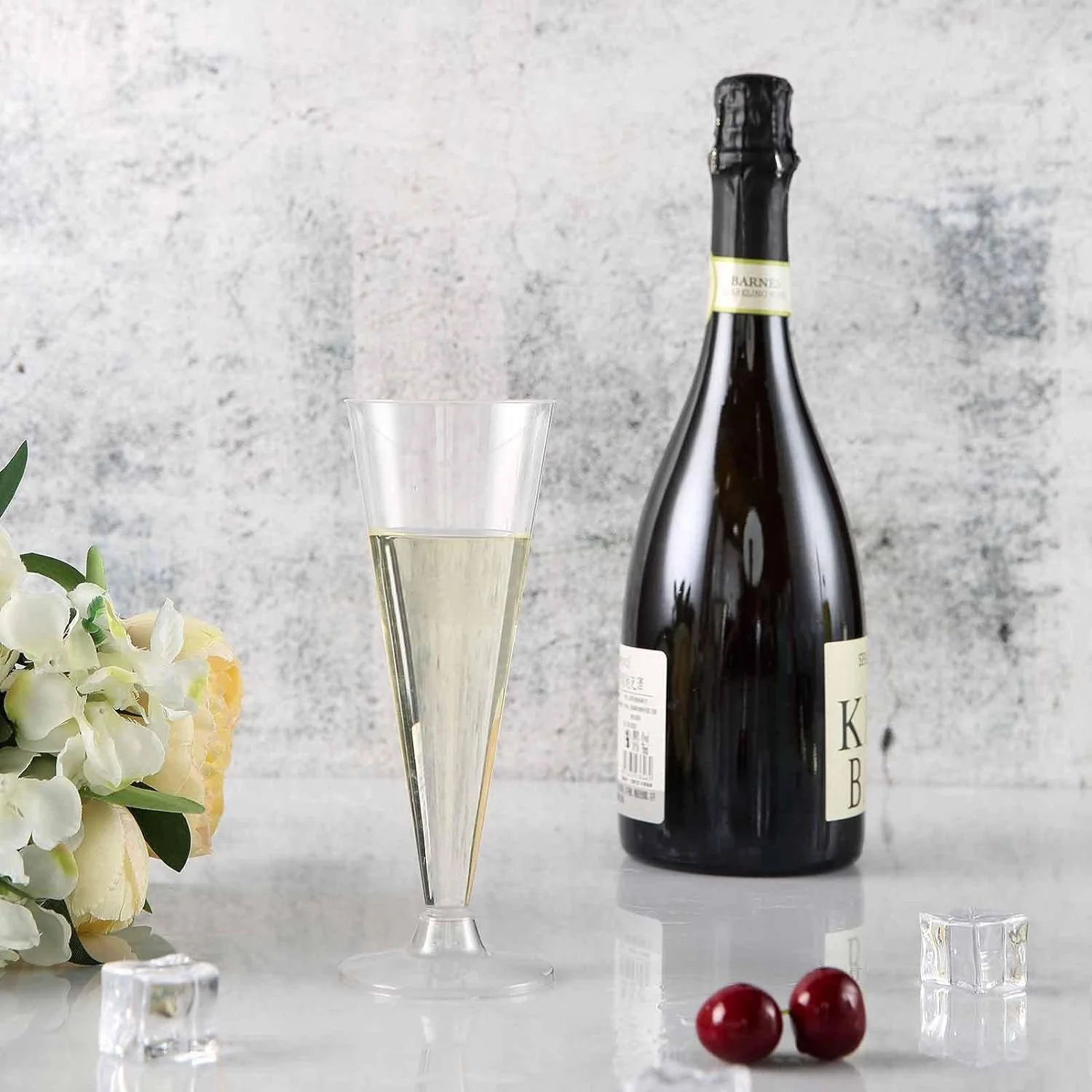 Set Of 12-7Oz Clear Disposable Plastic Champagne Flutes - Trumpet Design - Detachable Base For Weddings, Birthdays, Parties, Receptions, Banquets, Baby Showers, Drinkware, Events