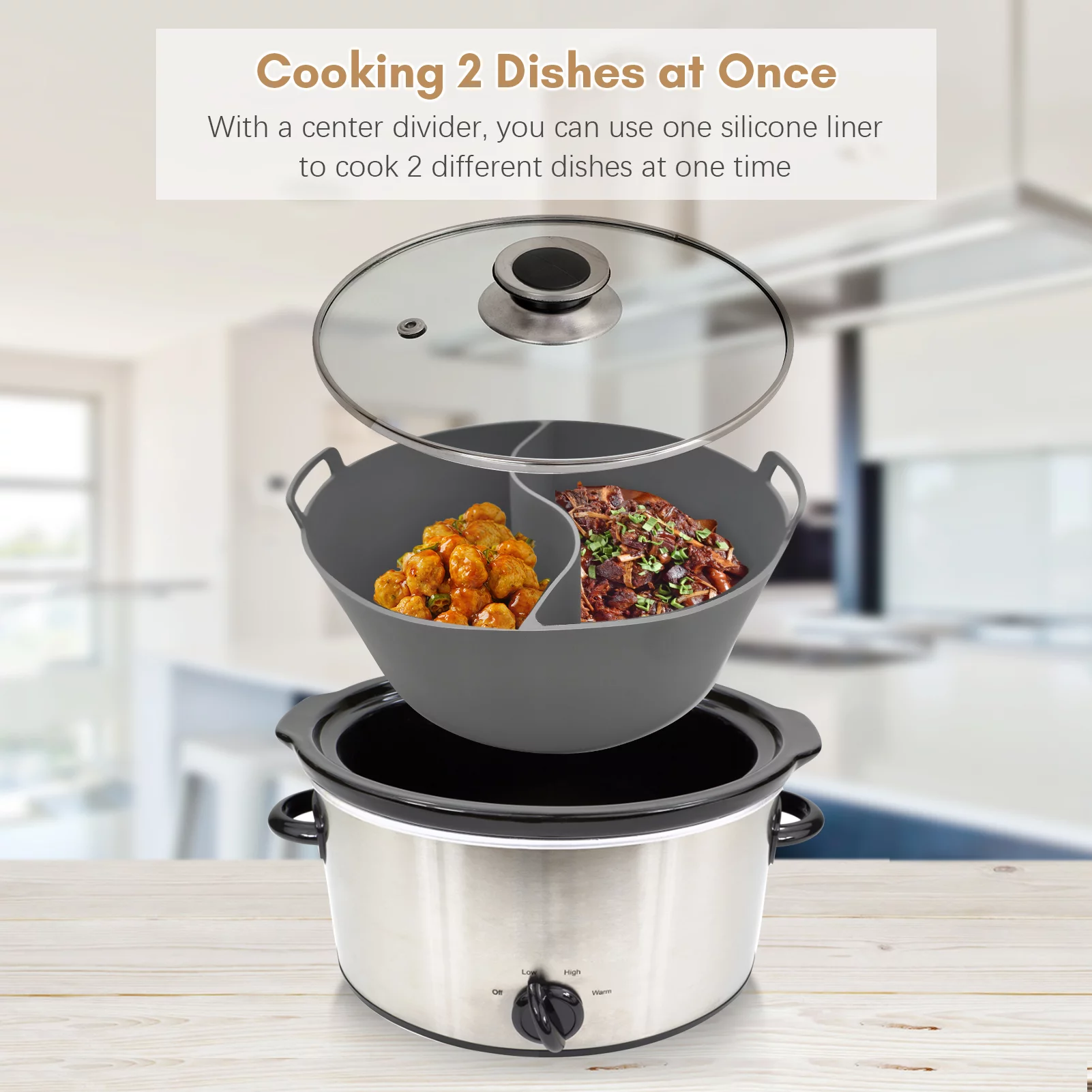 Anself Crock-Pot Slow Cooker Liners, 2pcs, Food Grade Silicone, Reusable, Leakproof, Dishwasher Safe