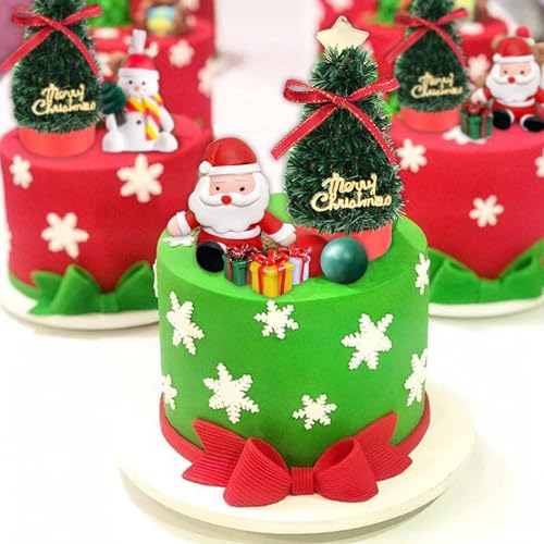 31pcs Christmas Cake Topper Merry Christmas Cupcake Toppers Santa Claus Cake Decoration with Balls Snowman Christmas Tree and Present Box for Xmas Theme Birthday Happy New Year Party