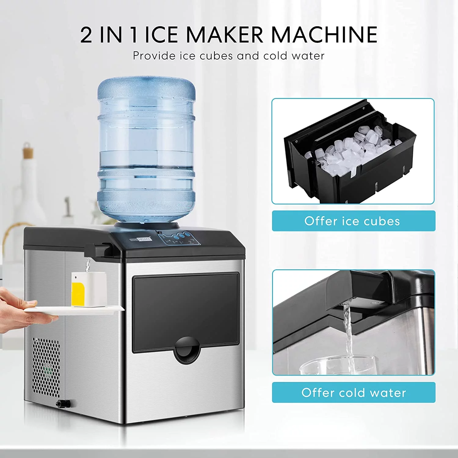 VIVOHOME Electric 2 in 1 Countertop Ice Cube Maker with Water Dispenser Combo Machine 48lbs/Day