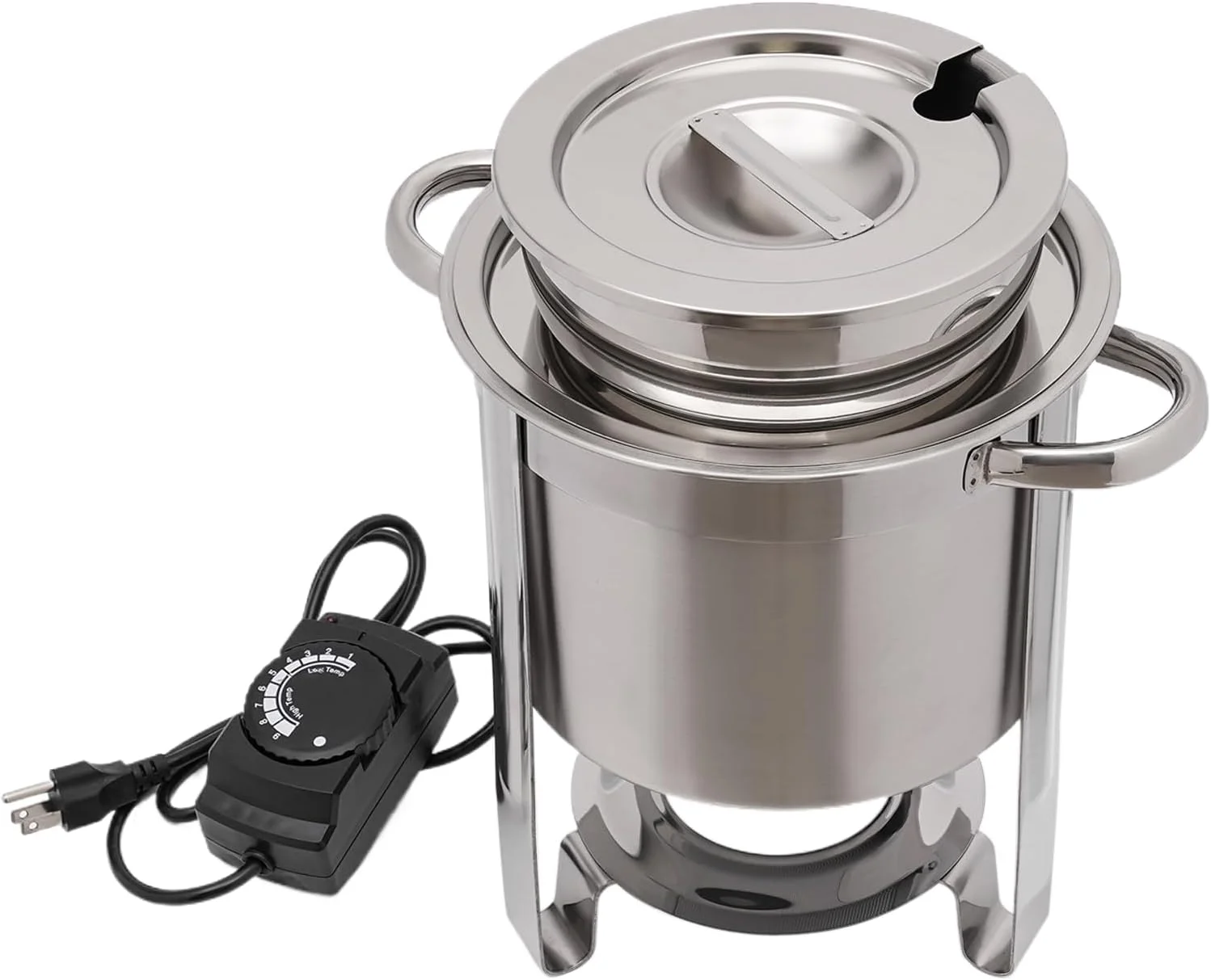 MIDUO 4.23-Quart Stainless Steel Round Soup Warmer With Pot Lid and Electric Heating Plate