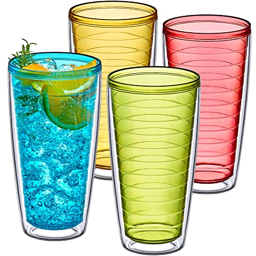 Amazing Abby - Alaska - 24-Ounce Insulated Plastic Tumblers (Set of 4), Double-Wall Plastic Drinking Glasses, All-Clear Reusable Plastic Cups, BPA-Free, Shatter-Proof, Dishwasher-Safe