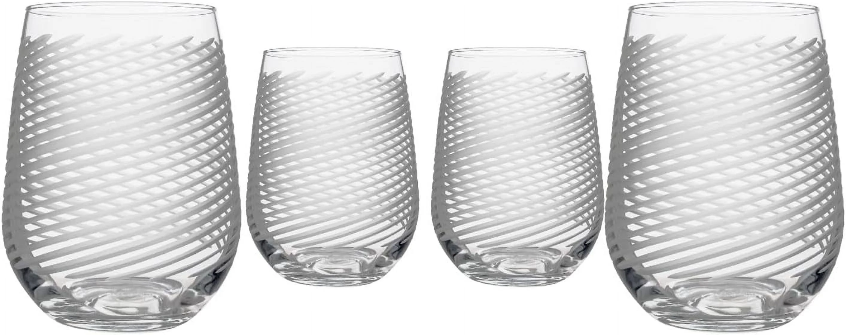 Cyclone Stemless Wine 17 Ounce - Stemless Wine Glasses Set Of 4 – Lead-Free Glass - Etched Glasses - Made In The