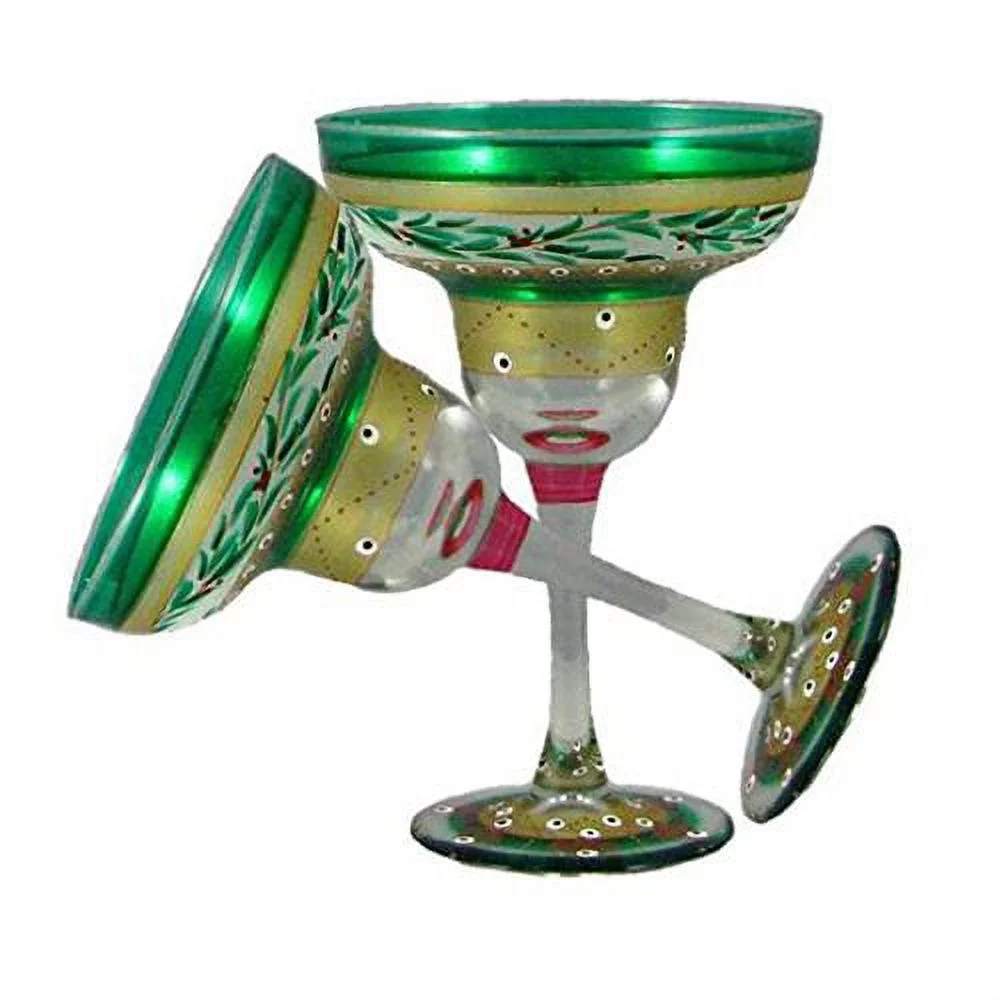Golden Hill Studio Margarita Glasses Hand Painted in the USA by American Artists-Set of 2-Mosaic Christmas Garland Collection