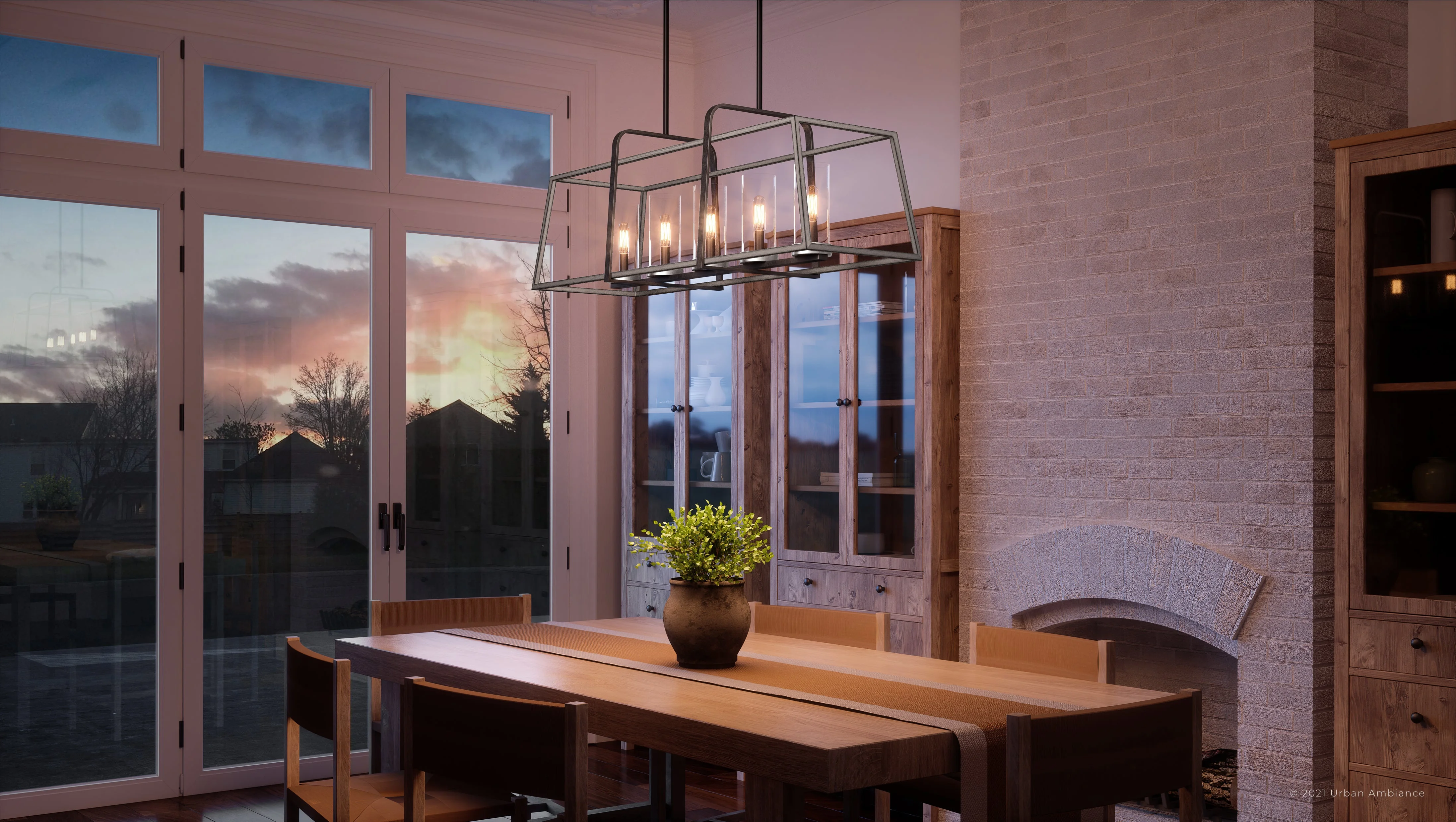 Luxury Modern Farmhouse Indoor Chandelier, 15.00''H x 40.00''W, with Minimalist Style Elements, Mid-Century Modern Design, Seasoned Iron Finish and Clear Glass, UQL3920