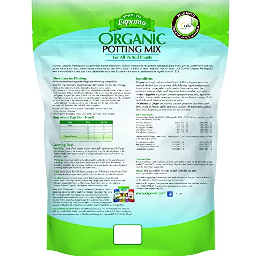 Espoma Organic Potting Soil Mix - All Natural Potting Mix For All Indoor & Outdoor Containers Including Herbs & Vegetables. For Organic Gardening, 8qt. bag. Pack of 2