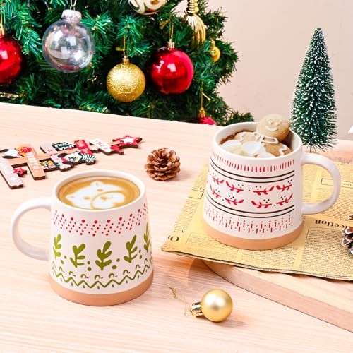 Maustic Christmas Mugs Set of 4, Holiday Coffee Mugs with Festive Christmas Themed Design, Hot Chocolate Hot Cocoa Cups, Family Gifts, 14 Oz