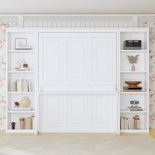 SOFTSEA Full Size Murphy Bed with Desk and Shelves, 110