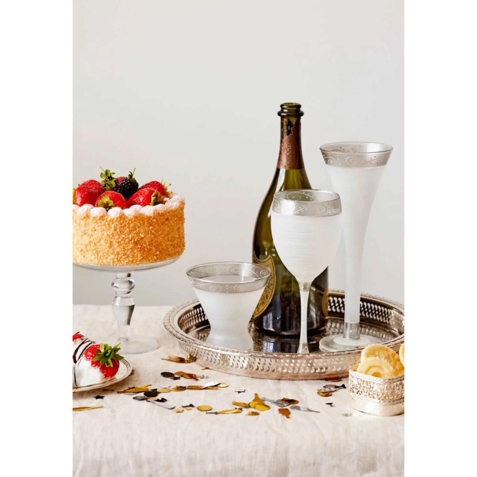 Crafted Creations Set of 2 Silver Swirls and Dots Hand Painted Cosmopolitan Wine Glasses 4