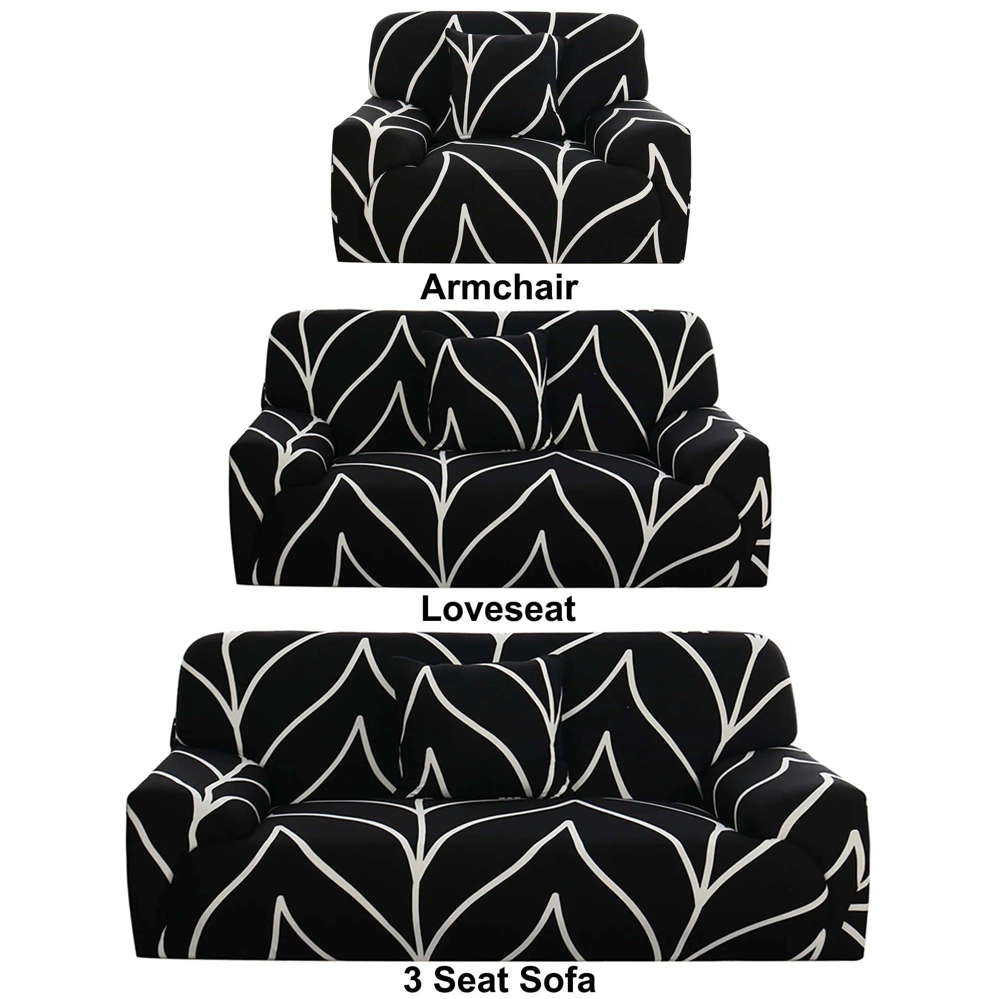 3pcs Slipcover Set for Sofa Loveseat Arm Chair Couch Furniture Protector, Gray Flower