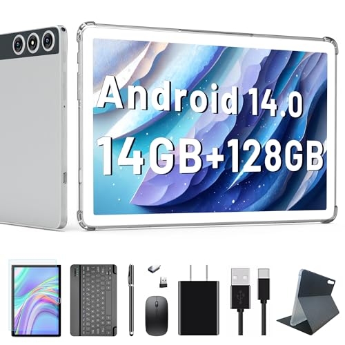Android 14 Tablet, 2025 Latest Tablet 10 inch 128GB Storage 1TB Expandable 14GB RAM, 4G Sim Slot Tablets with keyboard Support 5G WiFi Bluetooth 5.0 GPS, 7000 mAh, Octa-Core Processor, FHD IPS Display