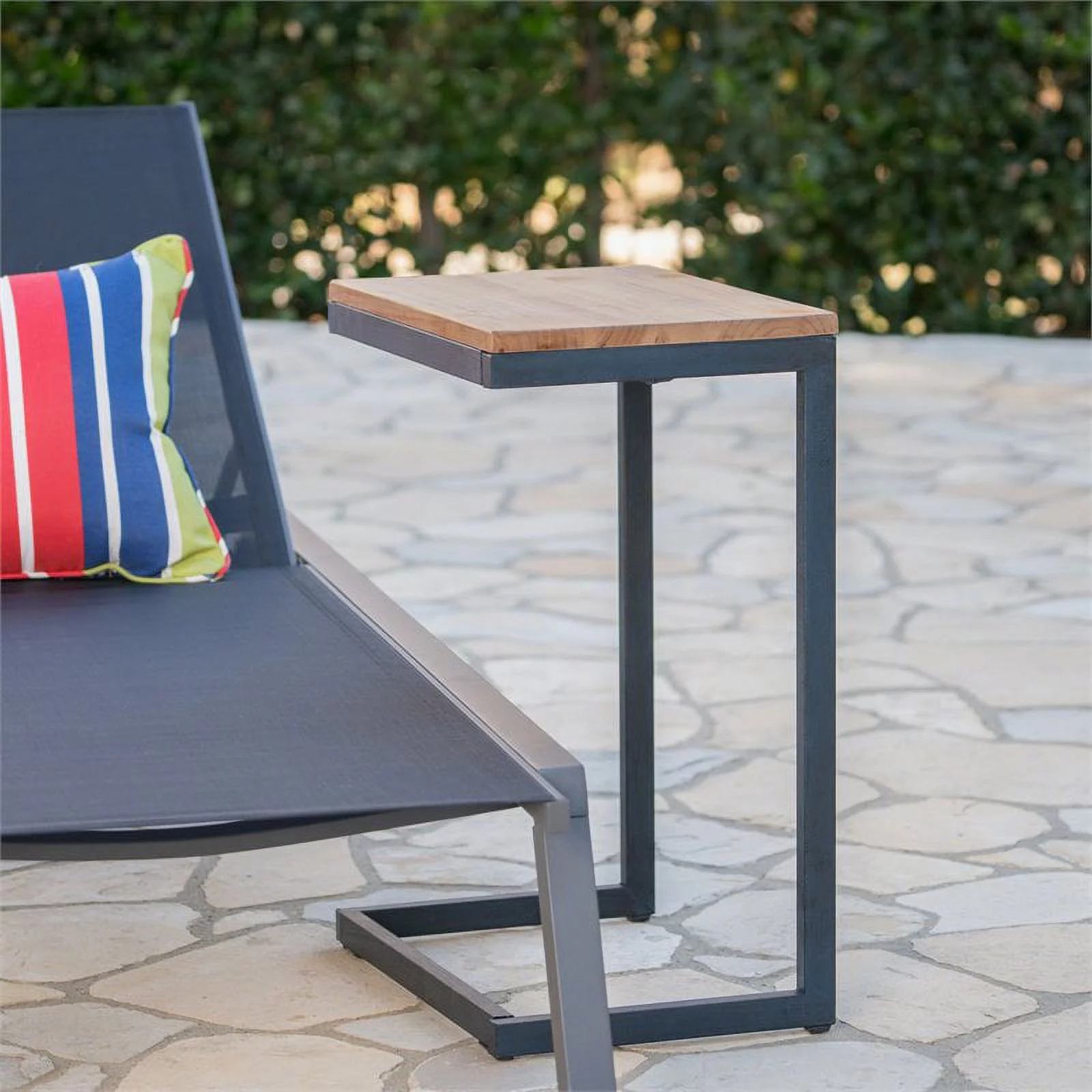 Bowery Hill Modern Firwood C-Shaped Accent Table in Brown and Black