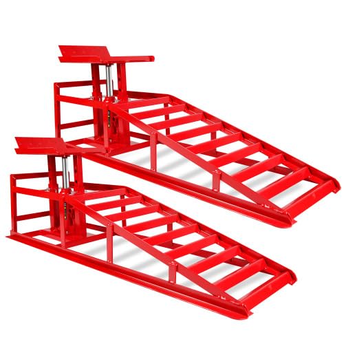 2PCS 5 Ton Hydraulic Car Ramps, Heavy Duty 3-Position Adjustable Vehicle Lift Ramps 9.3