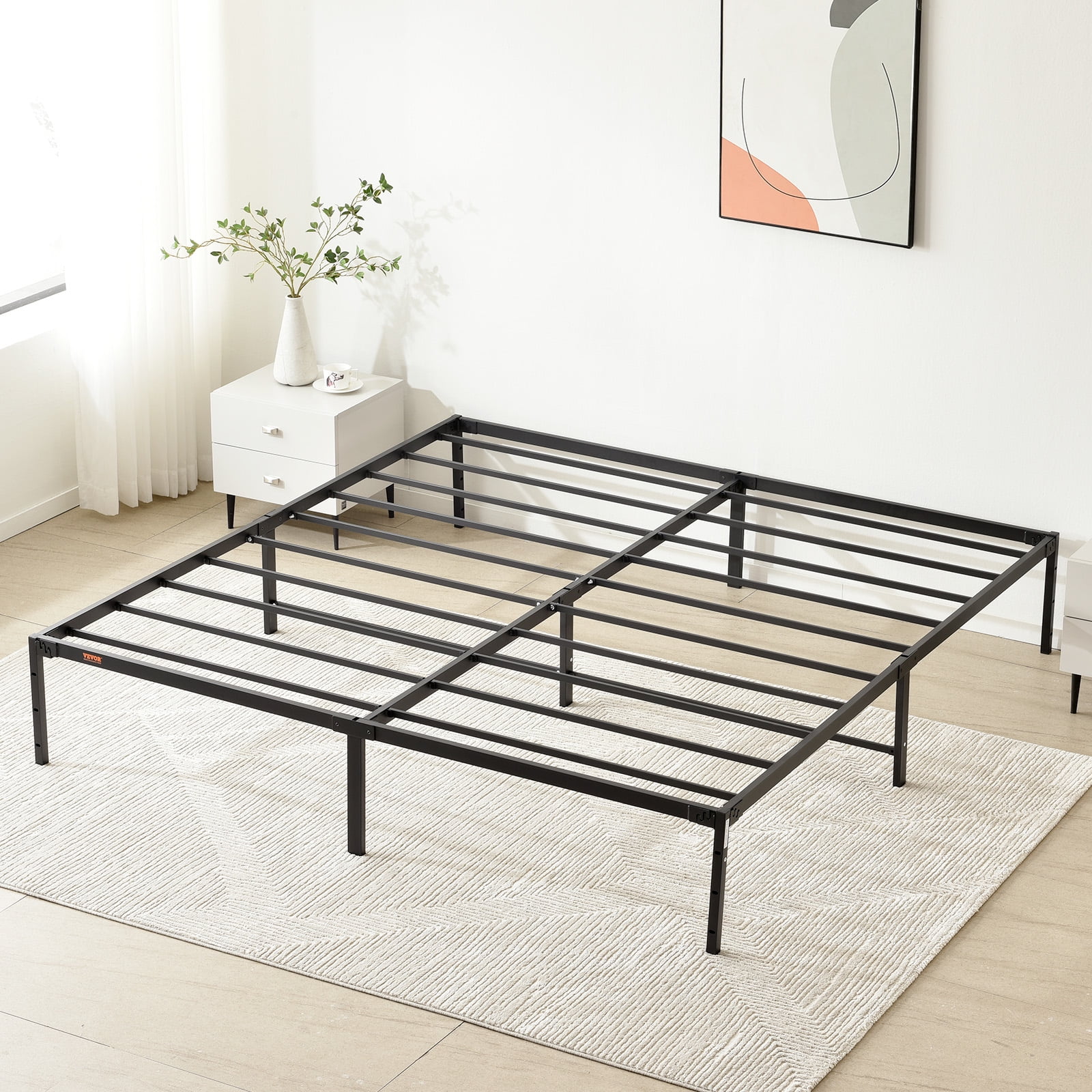BENTISM King Size Bed Frame 14 inch Metal Bed Frame Platform 1500 lbs Noise Free