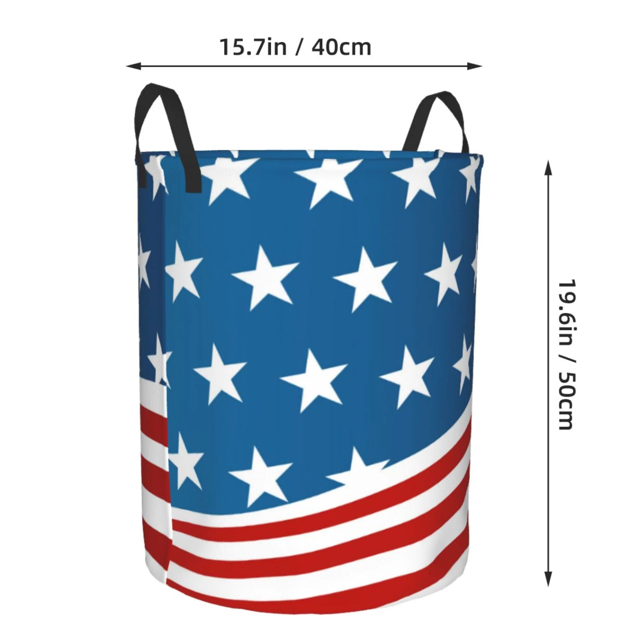 DouZhe Waterproof Collapsible Large Laundry Baskets, American Usa Stripe Stars Prints Circular Hamper with Handles