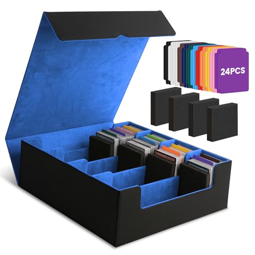 Trading Card Storage Box 4Rows, Holder 3200+ Cards, Deck Case Organizer for MTG, Sports Card, Pokemon TCG, YUGIOH with 24 Dividers & 4 Foam Stoppers, Collector Bulk Boxes, Collection Albums Cases