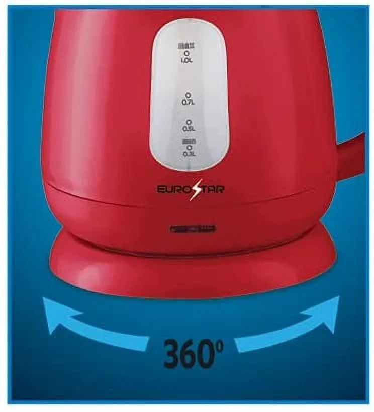 EUROSTAR EKP101RD 1.0L Plastic Electric Kettle, (RED)