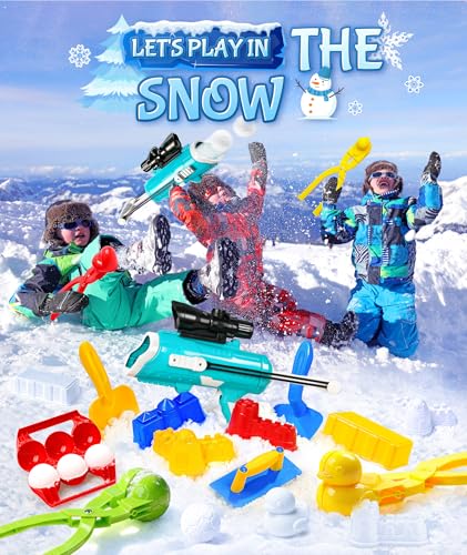 Snow Toys for Kids Snowball Maker, DUDUCOFU Winter Outdoor Toys with Snowball Launcher, Mesh Bag, Duck Heart Shape Snow Ball Molds Makers Gift for Toddlers Kids Adults