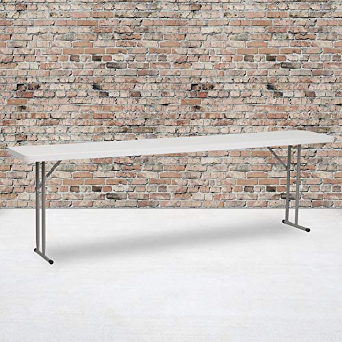 EMMA + OLIVER 5-Foot Rectangle Granite White Plastic Folding Training/Seminar Table