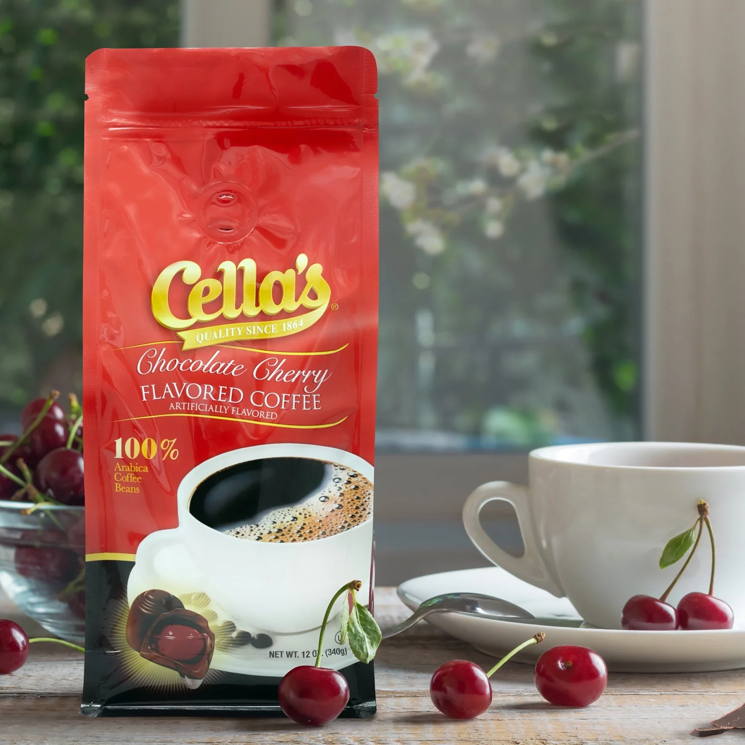 Cellas Chocolate Cherry Flavored,Medium Roast,Ground Coffee,Six - 12 ounces Bags