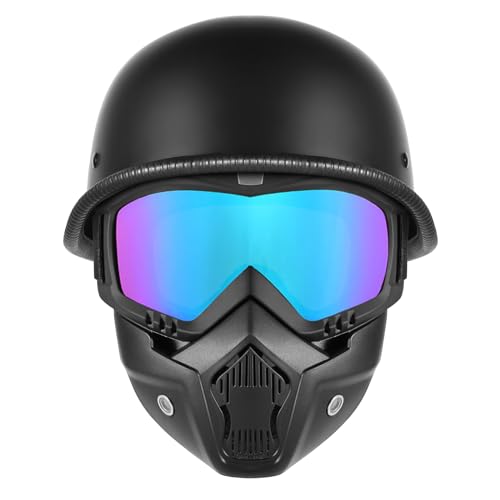 Motorcycle Half Helmets with Face Shield, German Style Motorcycle Helmet for Adult Men Women, DOT Approved Retro Half Shell Helmet for Moped Cruiser Scooter