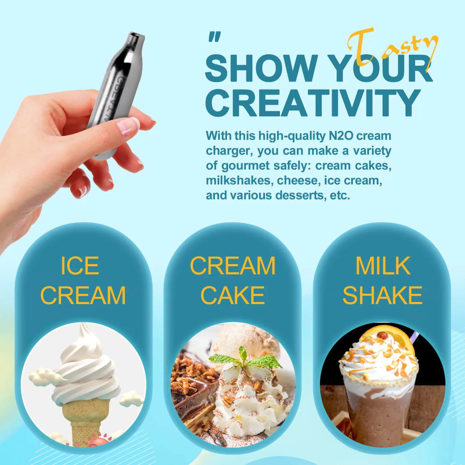 GreatWhip N2O Whipped Cream Chargers Nitrous Oxide Cartridges Kitchen 100Pcs