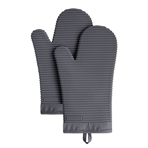 KITCHENAID Ribbed Soft Silicone Oven Mitt 2-Pack Set, 7.5