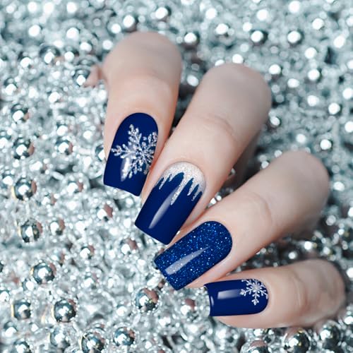 Semi Cured Gel Nail Strips-Easy Apply Christmas Gel Nail Stickers Holiday Semi Cured Manicure Strips with Sparkling Xmas Designs (Classic Yule)