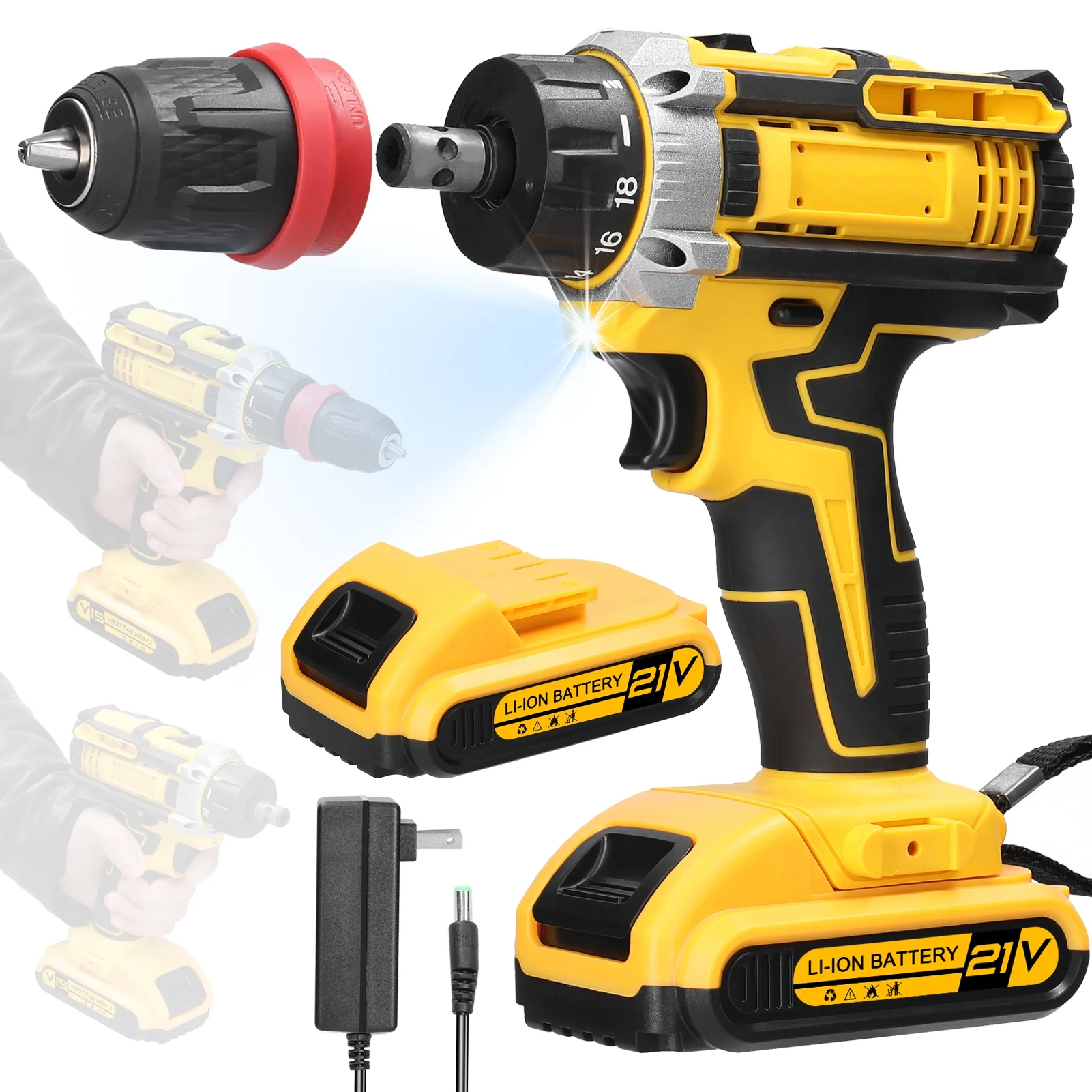 Pristin Electric screwdriver,21V 2in1 21V Drill Screw Driver Appliances Tool Torque Brushed Motor Screw Driver Power Tool Lithium Drill Driver Appliances Furniture Drill Set 2in1 Drill Brushed Motor