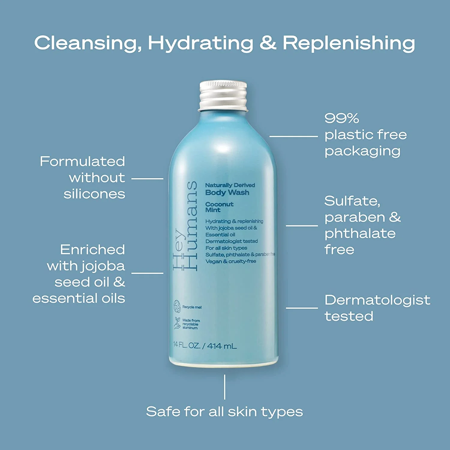 Hey Humans - Body Wash Coconut Mint - 14 fl oz (Pack of 3)