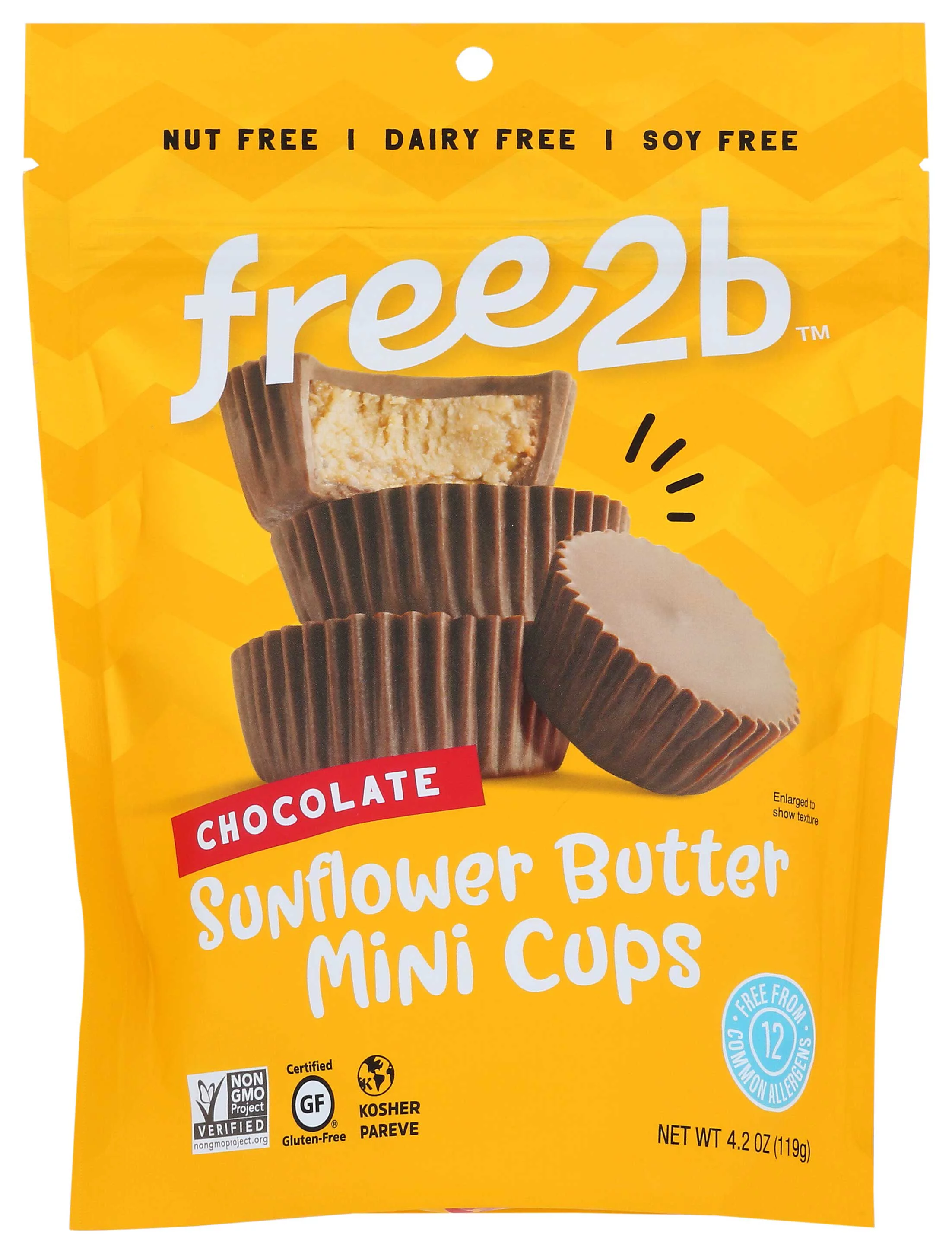 Free2b Dark Chocolate Sunflower Butter Mini Cups, 4.2 Ounces, 6 Per Case